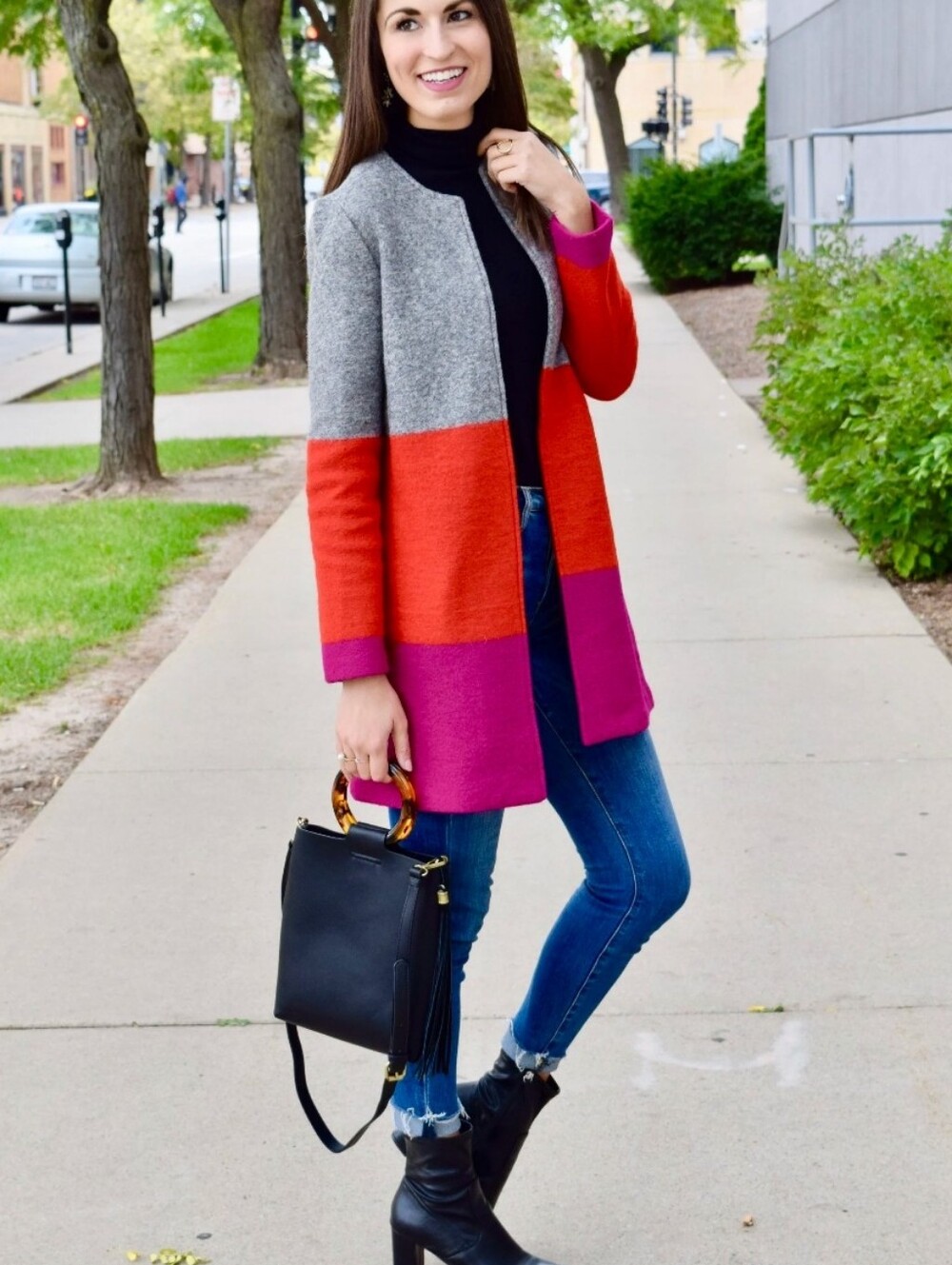 Max Studio Color Block Wool Sweater Coat Jacket Business Casual Size 1X